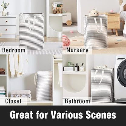 72L Large Collapsible Laundry Basket, Freestanding Clothes Hamper with Easy Carry Long Handles, Waterproof Washing Bag for Bedroom, Bathroom, and Nursery (Grey, 1 Pack)