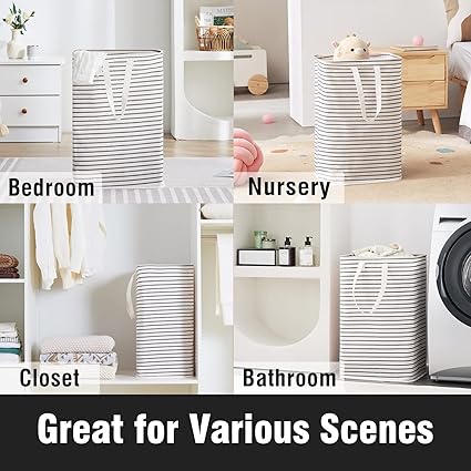 72L Large Collapsible Laundry Basket, Freestanding Clothes Hamper with Easy Carry Long Handles, Waterproof Washing Bag for Bedroom, Bathroom, and Nursery (Grey, 1 Pack)
