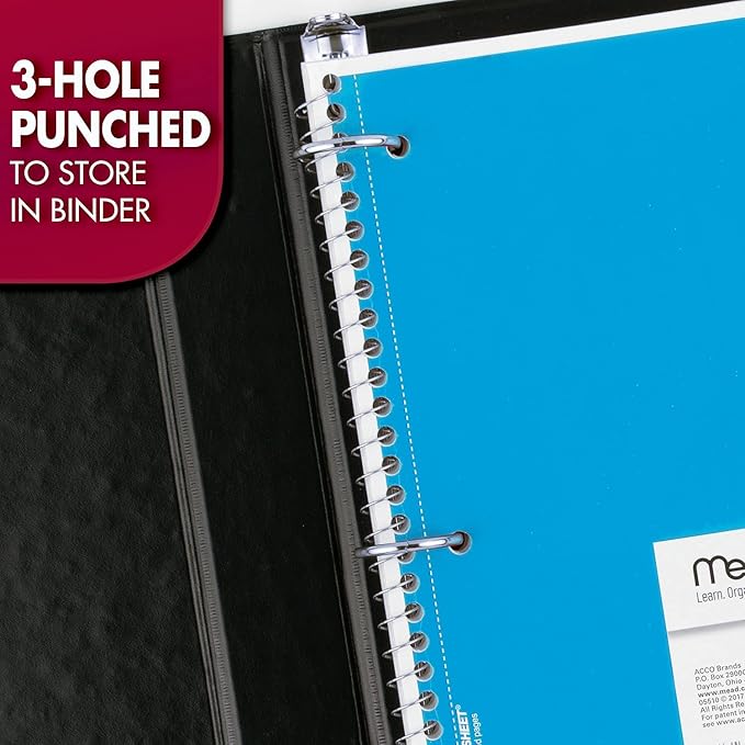 Mead Spiral Notebook, 4 Pack, 1-Subject, Wide Ruled Paper, 7-12" x 10-12", 70 Sheets per Notebook, Colors Will Vary (72873)