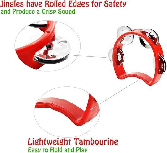 MUSICUBE Tambourine for Adults Kids 5 Pcs Plastic Percussion Tambourine with 4 Bells Hand Bell Musical Toys for Toddler Musical Rhythm Instrument for Kindergarten, Family and School Party Supplies