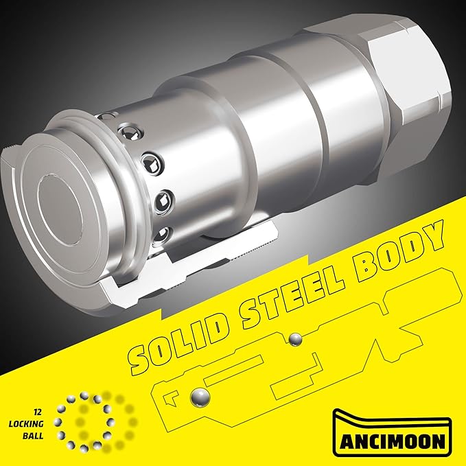 12AoAo NPT Skid Steer Hydraulic Couplers, Bobcat Flat Face Quick Connect Fittings with 2PCS Dust Covers