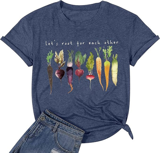 Let's Root for Each Other Plants Shirt for Women Novelty Vegetable Graphic Gardening Tees Funny Plant Lover T-Shirt