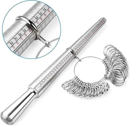 Utoolmart Ring Sizer Measuring Tool, 4 Scales (US, EU, HK and JP) Finger Measuring Stick Ruler Gauge, Aluminum Alloy Ring Measurement Tool, for Man or Women Jewelry Making Measuring