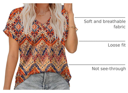 XIEERDUO Womens Summer Tops Short Sleeve Shirts Casual V Neck T Shirt Loose Fit Comfy
