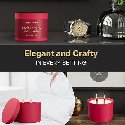 True Candle Tins for Making Candles - 24 Pack of 8 oz Black Candle Containers Bulk - Empty tins with lids for Candles - Premium Metal Jars, DIY Vessels  Painted Outside and Inside  RED