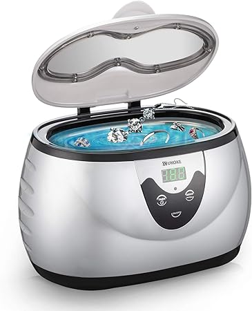 UKOKE 3800S Professional Ultrasonic Jewelry Cleaner Machine, 0.6L Portable Household Timer Device for Eyeglasses, Dentures, Watches, Rings  Silver, Fast Deep Cleaning for Small Accessories