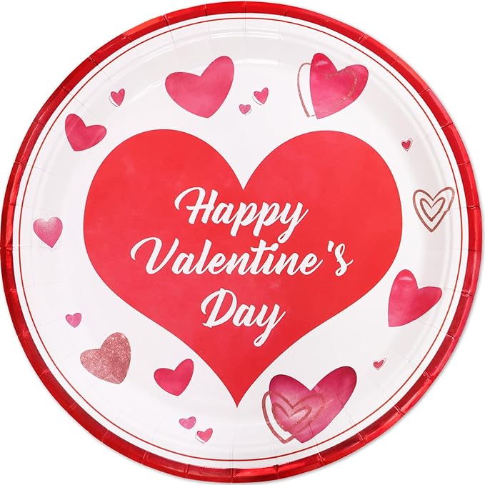 ceiba tree Happy Valentines Day Plates Paper Disposable for 24 Guests Valentine's Day Party Supplies 9 inch Dinner Plates 7 inch Dessert Plates Tableware Dinnerware