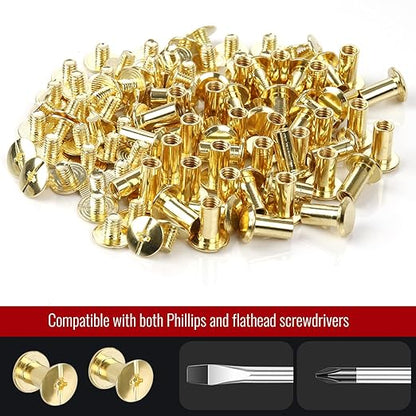 Chicago Binding Screws - 5mm x 10mm Binding Posts - 9.5mm Phillips Nut - Chicago Screw Binding Post Screw Kit for DIY Leather Decoration Scrapbook Photo Albums Bookbinding (Gold, 50 PCS)