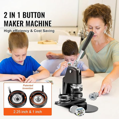 Vevor 3-in-1 Button Maker Machine, 1/1.25/2.28 Inch (25/32/58mm) Pin Press Kit