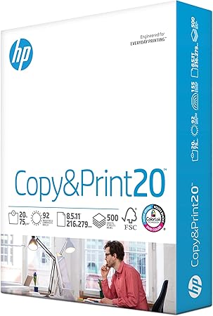 HP Printer Paper  8.5 x 11 Paper  Copy Print 20 lb  1 Ream Case - 500 Sheets 92 Bright  Made in USA - FSC Certified  200060