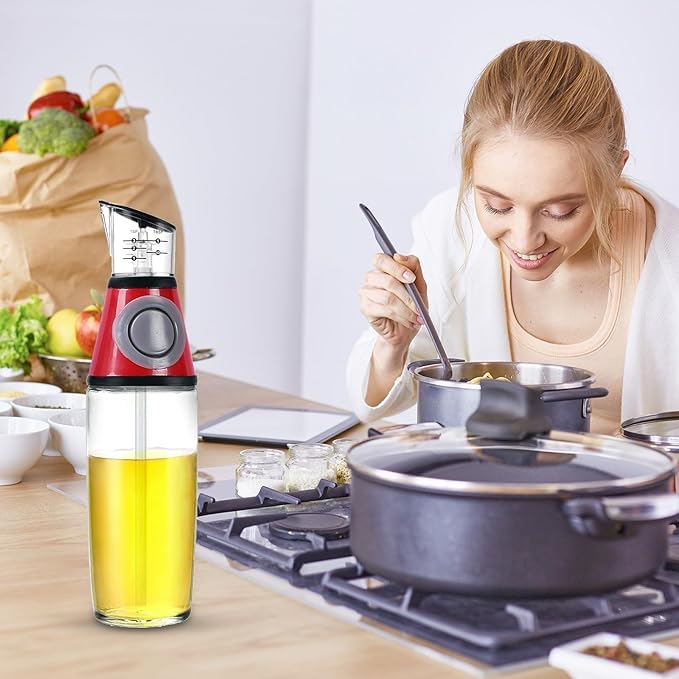 BILIKEYU Oil Dispenser Glass Bottles Olive Oil Dispenser Bottle For Kitchen Olive Oil Vinegar And Container Easy Pump Kitchen Tools For Cooking Home Decor (Grey, One Size)