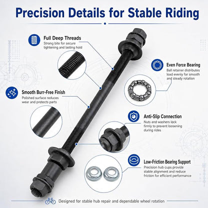 190 mm Bicycle Hub Axle Kit with Bearing Retainers and Cups