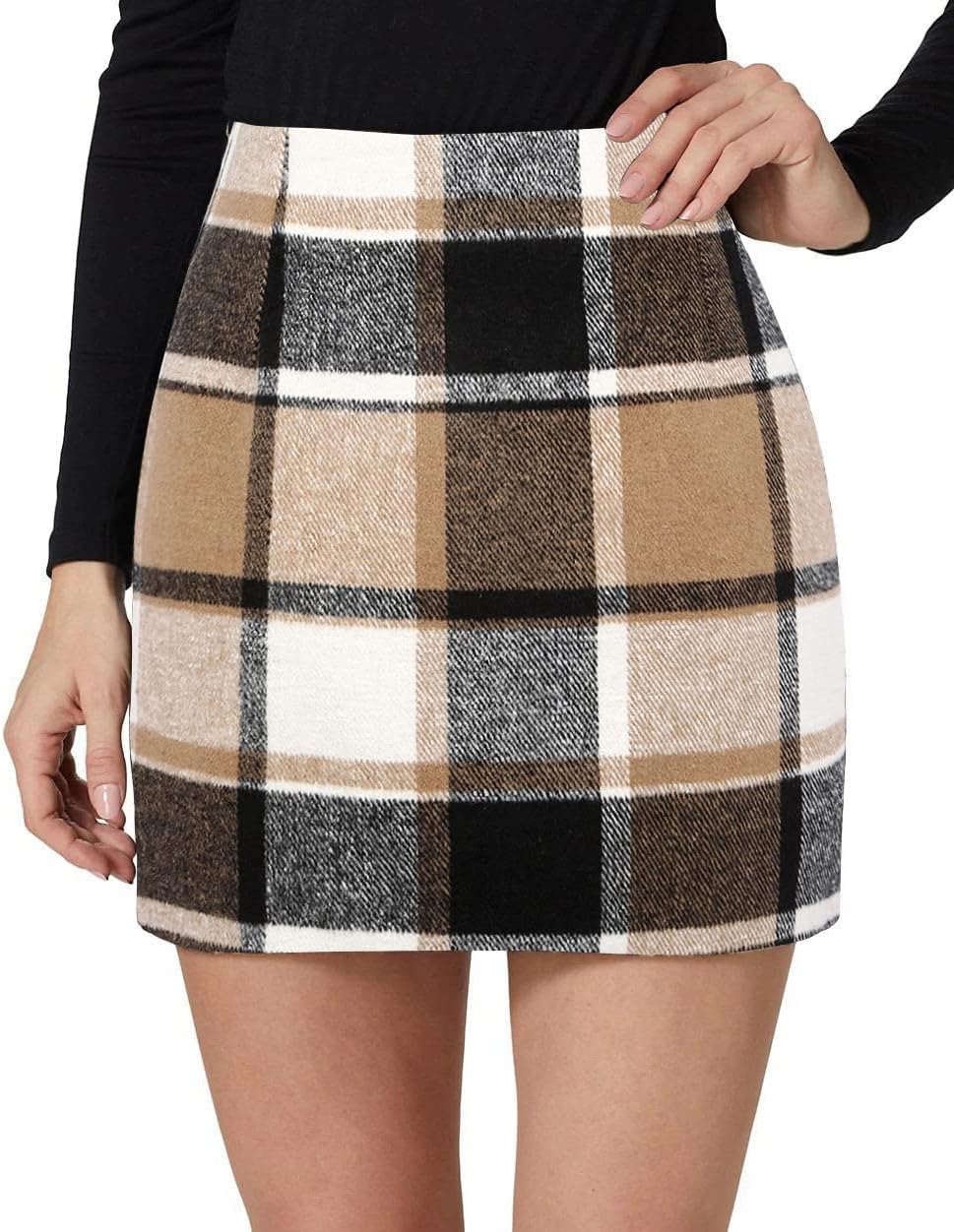 This soft, warm plaid wool blend dress is perfect for fall and winter. The high-waisted, above-the-knee style is versatile for any occasion.