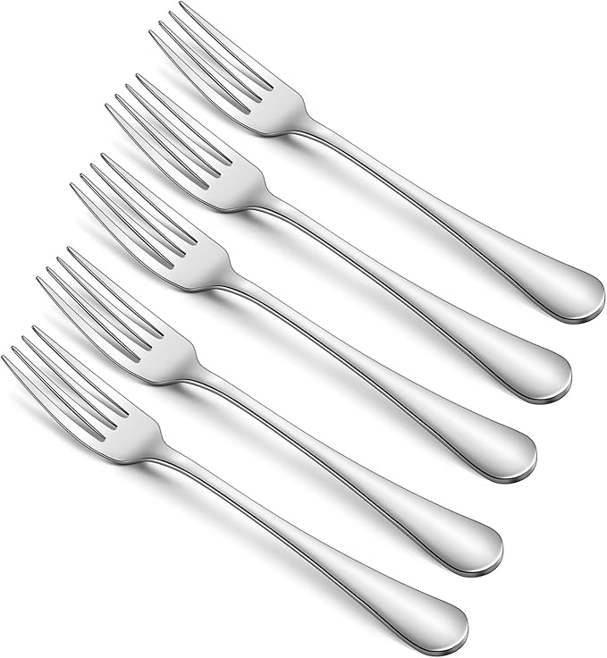 5 Pcs Thicken Dinner Forks Stainless Steel Forks Silverware Mirror Polished Dishwasher Safe for Kitchen Home Restaurant - Silver Fork