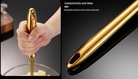 Golden Potato Masher Stainless Steel Masher Kitchen Tool Potatoe Avocado Sweet Potato Beans Avocado Fruit Vegetables Tomato Masher (Sharp Tail Style)