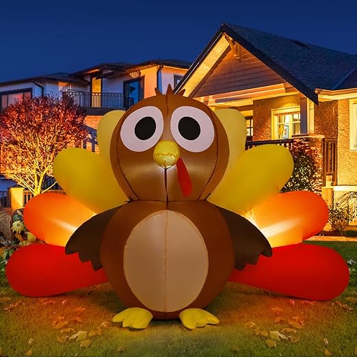 COMIN 6.7 FT Long Thanksgiving Inflatables Turkey Baby with Built-in LEDs Blow Up Yard Decoration for Holiday Party Indoor Outdoor Garden Lawn