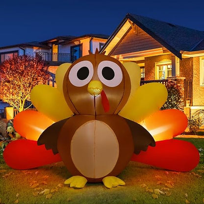 COMIN 6.7 FT Long Thanksgiving Inflatables Turkey Baby with Built-in LEDs Blow Up Yard Decoration for Holiday Party Indoor Outdoor Garden Lawn