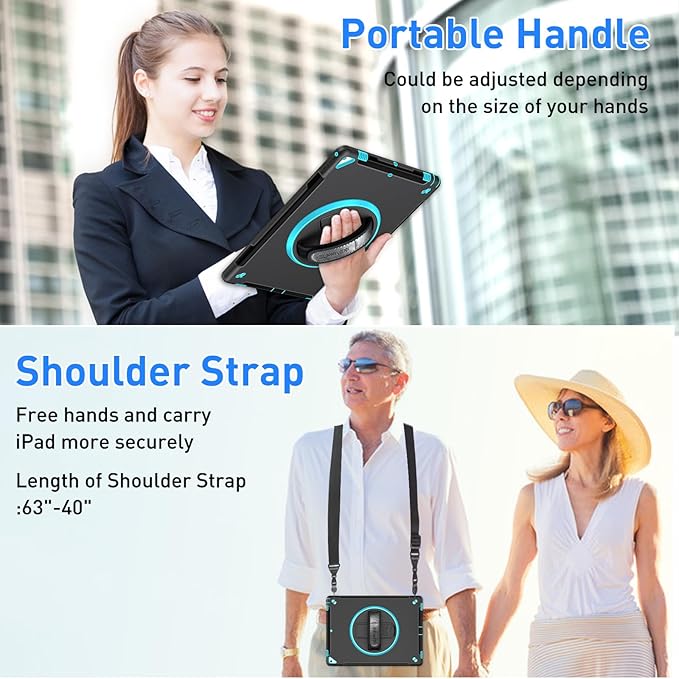 SUPFIVES Case iPad Pro 12.9 20152017: iPad 12.9 Inch 1st 2nd Generation Case Upgraded Military Grade Shockproof Silicone Protector with Pencil Holder Handle Shoulder Strap Rotating Stand, Green