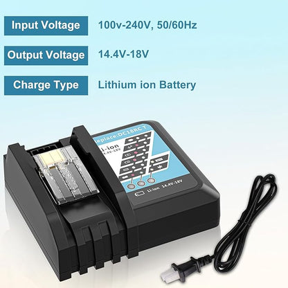 Rapid Charger Compatible with 14.4V 18V Lithium-Ion Battery BL1815 BL1830 BL1840 BL1845 BL1850 BL1860 Replacement for DC18RC Battery Charger