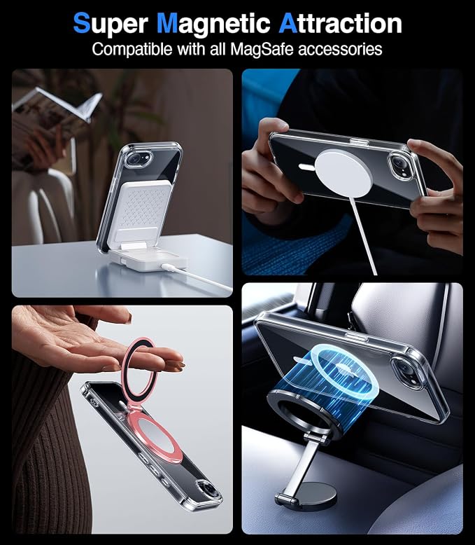 Magnetic Case for iPhone 17e & iPhone 16e (6.1 inch), [with Privacy Screen Protectors] [Anti-Yellow Tech], Compatible with MagSafe, Military-Grade Protection, for iPhone 17e/ iPhone 16e Case, Clear