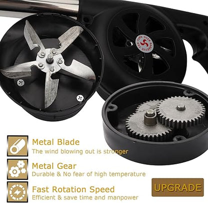 GkGk Hand Crank BBQ Fan, Portable Barbeque Air Blower with Manual Handle Speed Control and Metal Fan Blade for Outdoor Barbecue Fire Bellow, Camping and Hiking Picnic