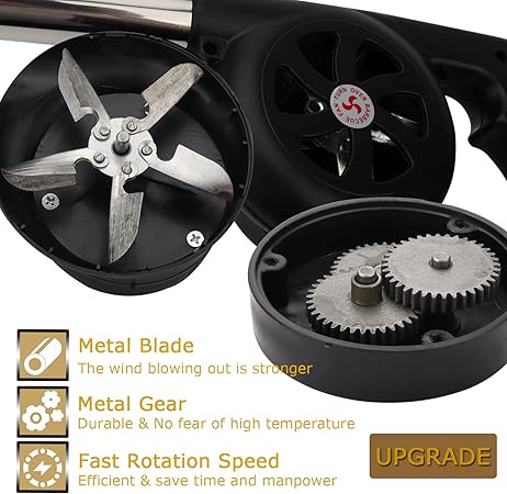 GkGk Hand Crank BBQ Fan, Portable Barbeque Air Blower with Manual Handle Speed Control and Metal Fan Blade for Outdoor Barbecue Fire Bellow, Camping and Hiking Picnic