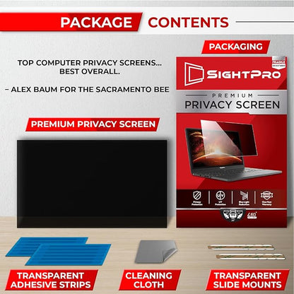 SightPro privacy screen filter blocks side views, reduces glare, and is easy to install on most laptops.