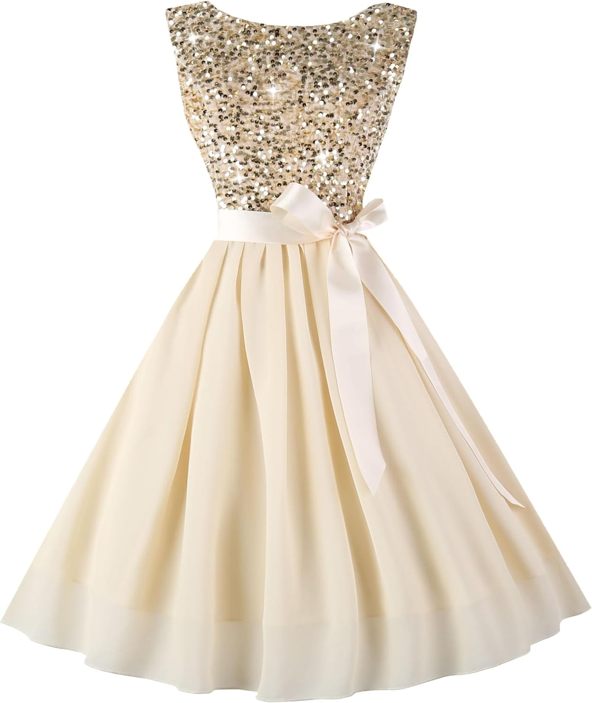 Boatneck sleeveless dress with soft lining, detachable belt for hair or waist, suitable for formal events.