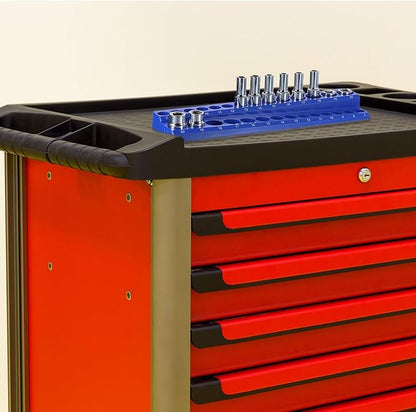 HARFINGTON Magnetic Socket Organizer 38" Drive Metric Socket Holder Tray Socket Storage Rack Holds 30 Standard and Deep Size Sockets, Blue