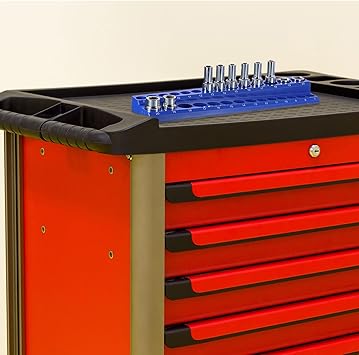 HARFINGTON Magnetic Socket Organizer 12" Drive Metric Socket Holder Tray Socket Storage Rack Holds 19 Standard and Deep Size Sockets, Blue