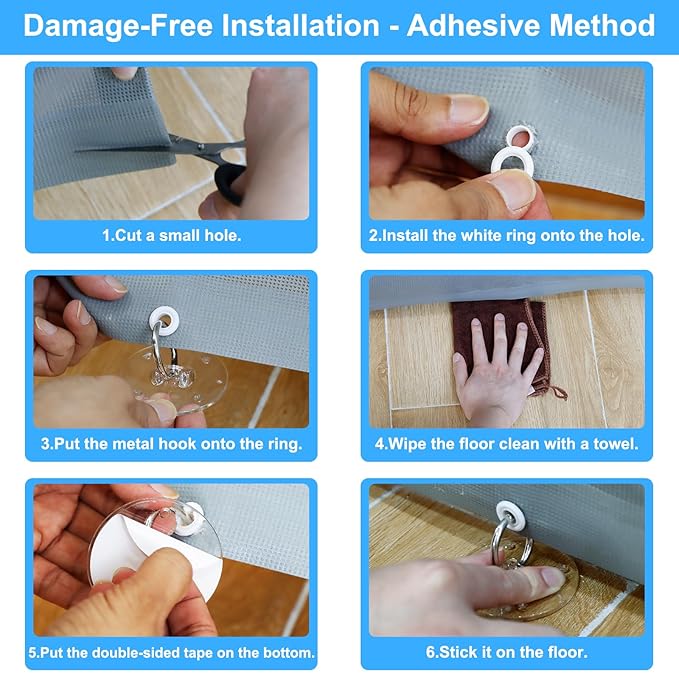 Retractable Baby Gate Hardware - Floor Adhesive Hooks, 2 Pack Baby Gate Accessories Mesh Dog Gate Ground Anchor Hooks to Prevent Babies and Pets from Getting Under The Gate, Adhesive or Drill Mounting