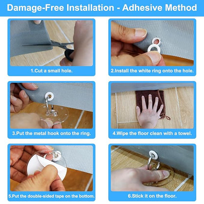 Retractable Baby Gate Hardware - Floor Adhesive Hooks, 2 Pack Baby Gate Accessories Mesh Dog Gate Ground Anchor Hooks to Prevent Babies and Pets from Getting Under The Gate, Adhesive or Drill Mounting
