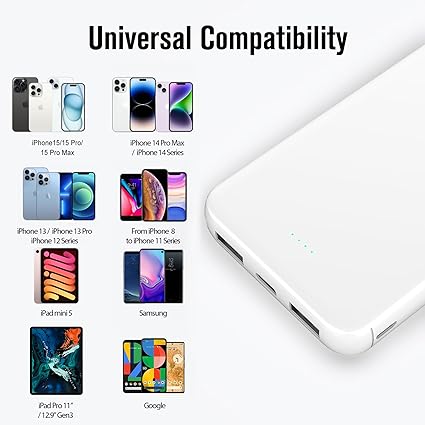VANYUST Portable Charger, 10000mAh 5V3A Power Bank, USB-C inOut Fast Charging Battery Pack, External Powerbank Compatible with iPhone 16 15 14 13 12 Samsung S22 S21 Google iPad etc (White)