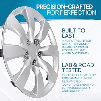 BDK (4-Pack) Premium 16" Wheel Rim Cover Hubcaps OEM Style Replacement Snap On Car Truck SUV Hub Cap - 16 Inch Set, Abs,Steel, Acrylonitrile Butadiene Styrene