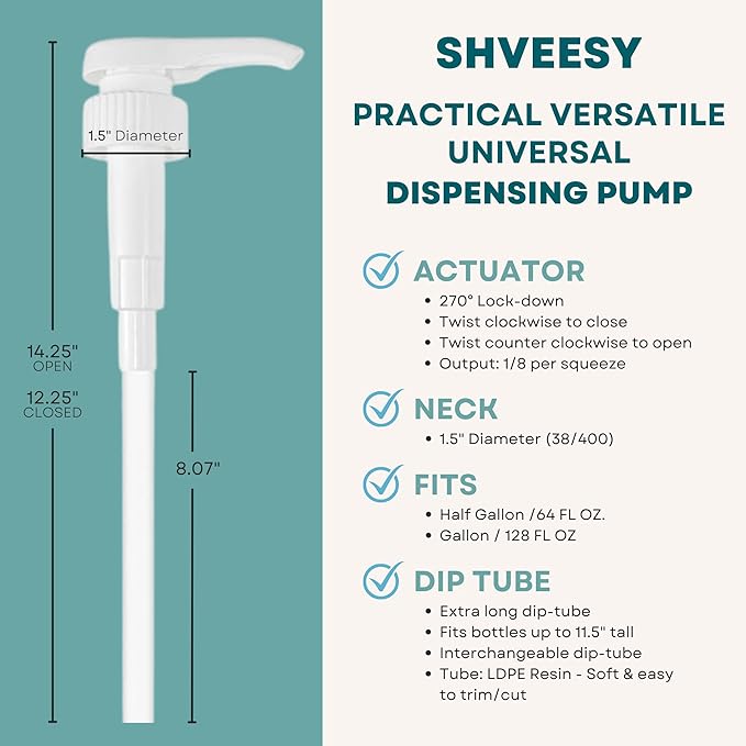 Gallon Pump Dispenser - for Plastic or Glass Bottles - Heavy-Duty Leak Proof for Commercial and Household Use - Plastic Pump for Gallon Jug - Non-BPA Plastic (Pack of 2)