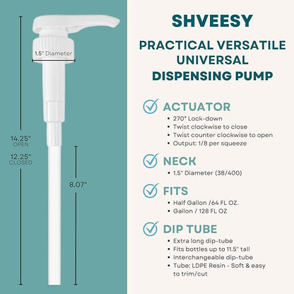 Gallon Pump Dispenser - for Plastic or Glass Bottles - Heavy-Duty Leak Proof for Commercial and Household Use - Plastic Pump for Gallon Jug - Non-BPA Plastic (Pack of 2)