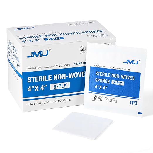 JMU Sterile Gauze Pads 4x4 Non Woven, 100 Pack 8-Ply Non Woven Gauze Sponges 4x4, Individually Wrapped Sterile Medical Gauze Pads for Wound Care, First Aid  Surgical Supplies