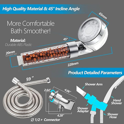 LED Shower Head with Handheld, Shower Head High Pressure Shower Head with Hose, Holder  PTFE Tape etc, 3 Water Temperature-Controlled Water Saving Filtered Shower Head for Dry Hair Skin