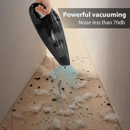 Handheld Vacuum Cordless Cleaner, Car Hand Held Vacuum with USB Charging Port, Big Suction Low Noise Lightweight Rechargeable Vacuum for Car Pet Hair Home Black