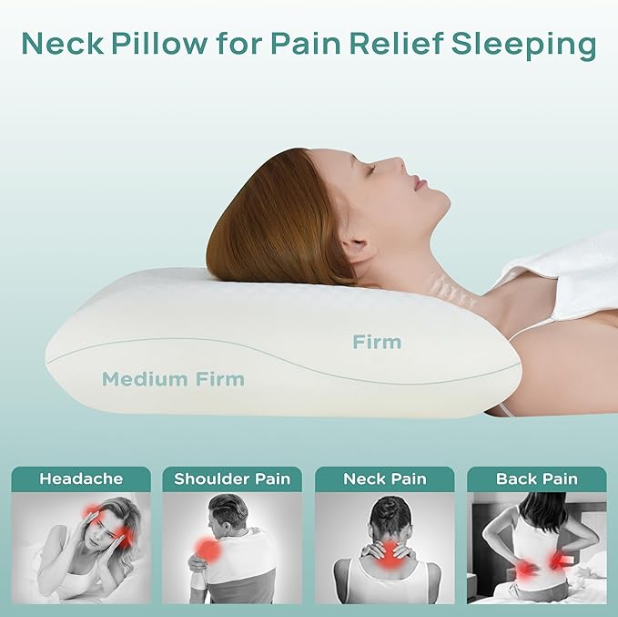 Firm Memory Foam Pillow, Cooling Cervical Neck Pillow, Firmness Adjustable Side Sleeper Pillow for Pain Relief, Ergonomic Orthopedic Pillow for Side Sleepers, Neck Support Pillow for Sleeping
