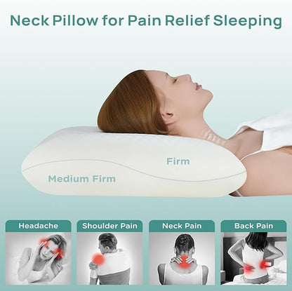 Firm Memory Foam Pillow, Cooling Cervical Neck Pillow, Firmness Adjustable Side Sleeper Pillow for Pain Relief, Ergonomic Orthopedic Pillow for Side Sleepers, Neck Support Pillow for Sleeping