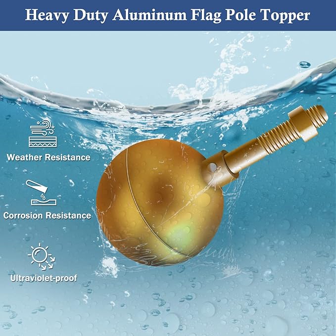 NQ Flag Pole Ball Topper Ornament - Flagpole Top Replacement, Gold Aluminum Anodized Finish - 12"-13UNC Threading Fit Most USA Flag Pole,Truck  Solar Light (3", Gold)
