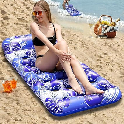 Inflatable Pool Float Lounge Floaties Rafts for Adults Floating Lounger Sun Tanning Floats Cool Water Floaty Swimming Lake Beach Party Toys, Blue