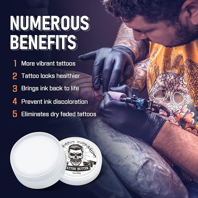 FUNAN Tattoo Butter Aftercare Cream, Tattoo Care Balm for Before, During, After Tattoo Process, Safe, Natural Tattoo Aftercare Cream 2 oz