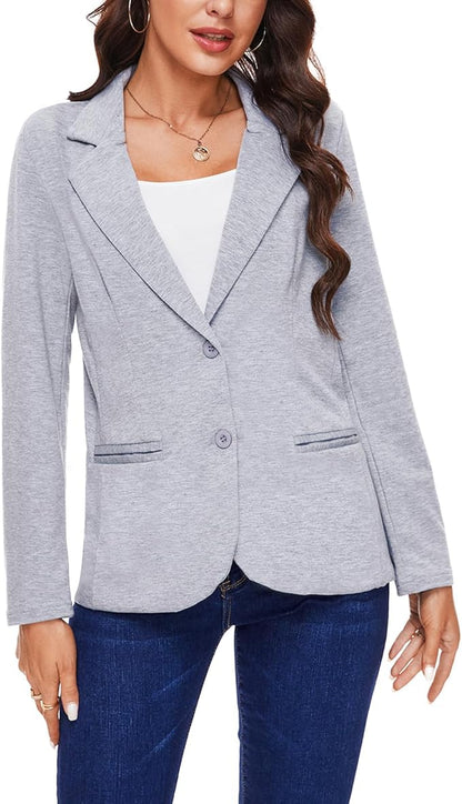 MINTLIMIT Women Long Sleeve Blazer Button Front Work Casual Office Lapel Suit Jacket Lightweight Knit Blazers with Pockets