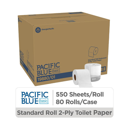 Georgia-Pacific Pacific Blue Basic 2-Ply Embossed Toilet Paper,19880/01, 550 Sheets Per Roll, 60 Rolls Per Case