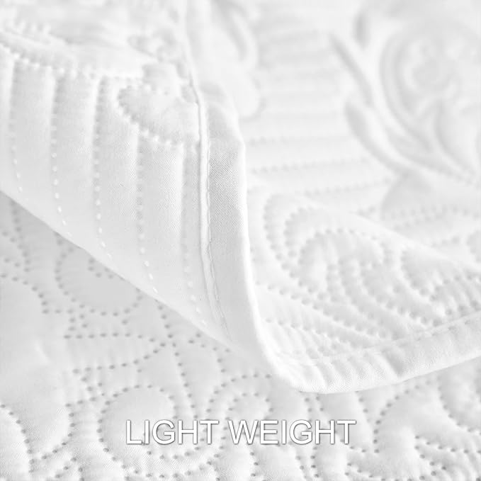 Hansleep White Quilt California King Size - Damask Ultrasonic Summer Bedspread California King, Soft Lightweight Coverlet Bedding Set, 3 Pieces (1 Quilt, 2 Pillow Shams)