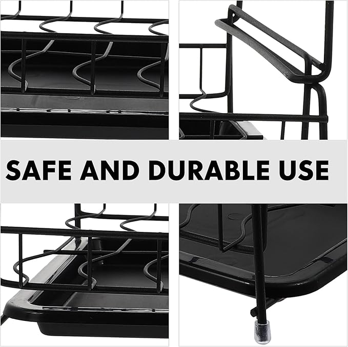 Cabilock Double Layer Tableware Storage Rack Dish Rack Drain Over Sink Dish Black