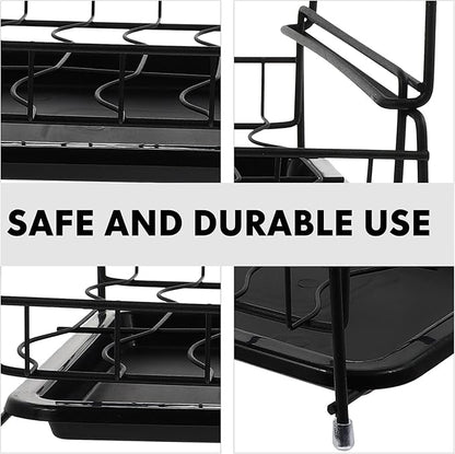 Cabilock Double Layer Tableware Storage Rack Dish Rack Drain Over Sink Dish Black