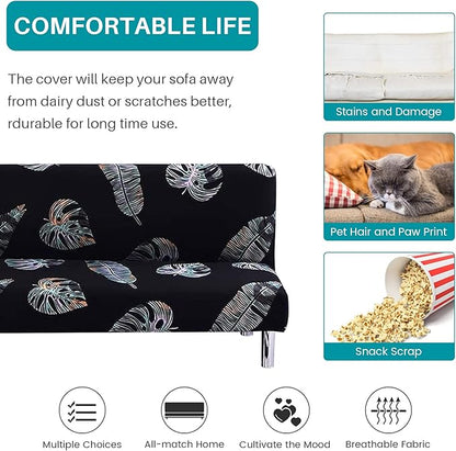Beacon Pet Stretch Sofa Slipcover Armless Futon Cover Printed Fitted Furniture Protector Elastic Polyester Spandex Washable Armless Sofa Cover Folding Couch Shield Sofa Cover